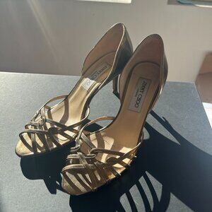 JIMMY CHOO Leather Gold D'Orsay Pumps Size 36
